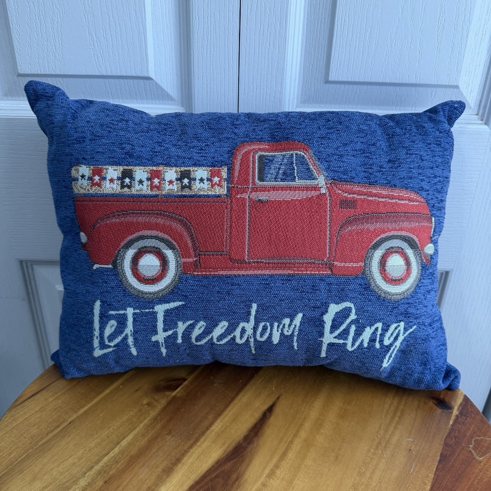 Let Freedom Ring Red Truck Indoor Outdoor Patriotic Pillow Cottage Porch Comfy